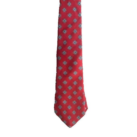 Christian Dior Red Silk Tie Geometric Diamond Pattern Woven Italy Made USA 3.5" - Picture 1 of 7